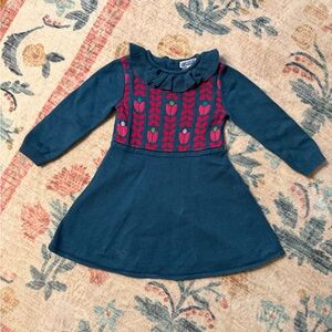 Jacadi Teal and Red Patterned Kids Dress